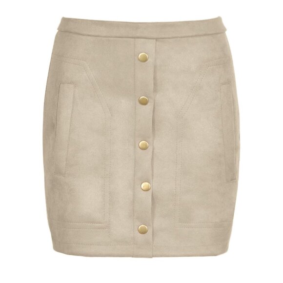 🌸3/$15🌸Tan Faux Suede High Waist Mini Skirt with Pockets A-Line Medium - Picture 3 of 6